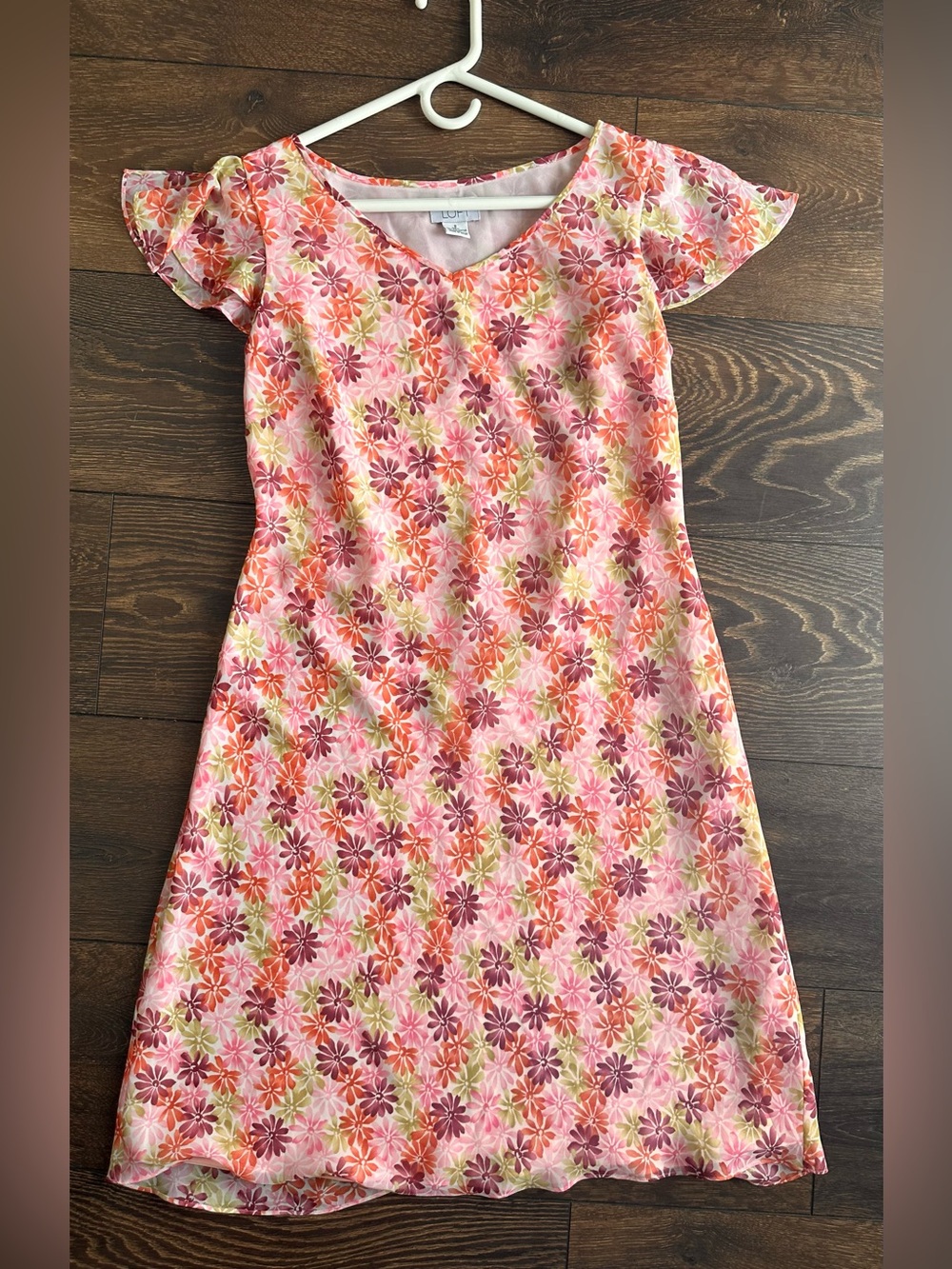 LOFT Pink Floral Flutter-Sleeve Casual Dress